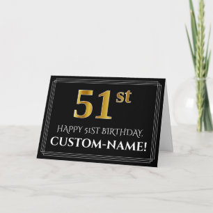 Carte Elégant Faux Gold Look "51ème" Anniversaire + Nom