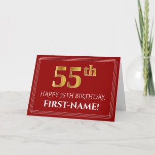 Carte Elégant Faux Gold Look "55ème" Anniversaire, Nom (