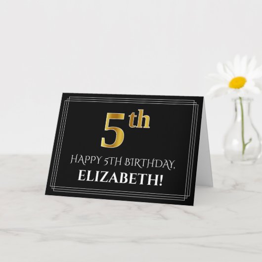 Carte Elégant Faux Gold Look "5ème" Anniversaire + Nom (Petite plante)
