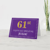 Carte Elégant Faux Gold Look 61e anniversaire, nom; viol (Devant)
