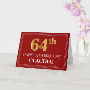 Carte Elégant Faux Gold Look "64ème" Anniversaire, Nom (