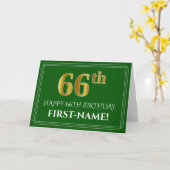 Carte Elégant Faux Gold Look 66e anniversaire, nom (vert (Fleur jaune)
