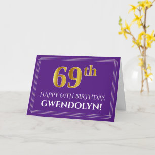 Carte Elégant Faux Gold Look 69e anniversaire, nom; viol