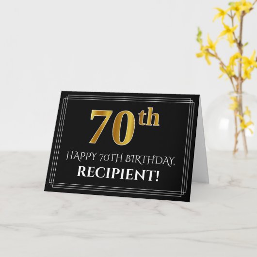 Carte Elégant Faux Gold Look "70ème" Anniversaire + Nom (Fleur jaune)