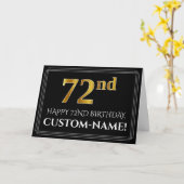 Carte Elégant Faux Gold Look "72ème" Anniversaire + Nom (Fleur jaune)