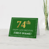 Carte Elégant Faux Gold Look 74e anniversaire, nom (vert (Devant)