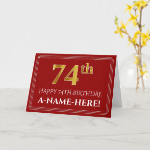 Carte Elégant Faux Gold Look "74ème" Anniversaire, Nom (