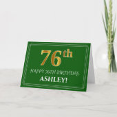 Carte Elégant Faux Gold Look 76e anniversaire, nom (vert (Devant)