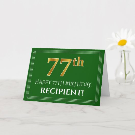 Carte Elégant Faux Gold Look 77e anniversaire, nom (vert (Petite plante)