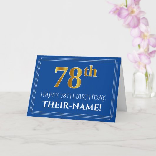 Carte Elégant Faux Gold Look 78e anniversaire, nom (bleu (Orchidée)
