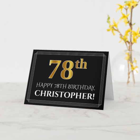 Carte Elégant Faux Gold Look "78ème" Anniversaire + Nom (Fleur jaune)