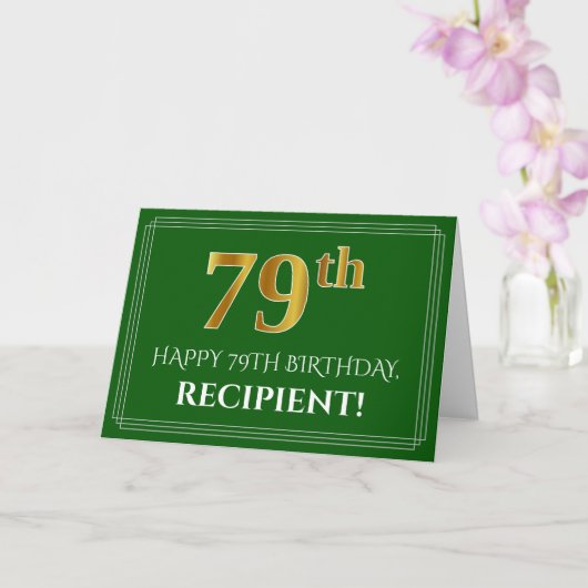 Carte Elégant Faux Gold Look 79e anniversaire, nom (vert (Orchidée)