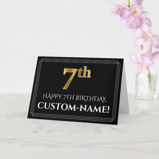 Carte Elégant Faux Gold Look "7ème" Anniversaire + Nom (Orchidée)