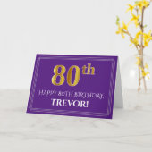Carte Elégant Faux Gold Look 80e anniversaire, nom; viol (Fleur jaune)