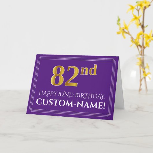 Carte Elégant Faux Gold Look 82e anniversaire, nom; viol (Fleur jaune)