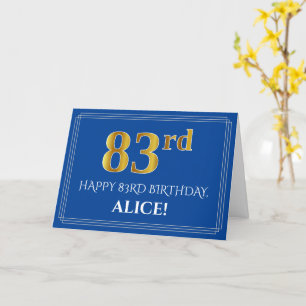 Carte Elégant Faux Gold Look 83ème anniversaire, nom (bl
