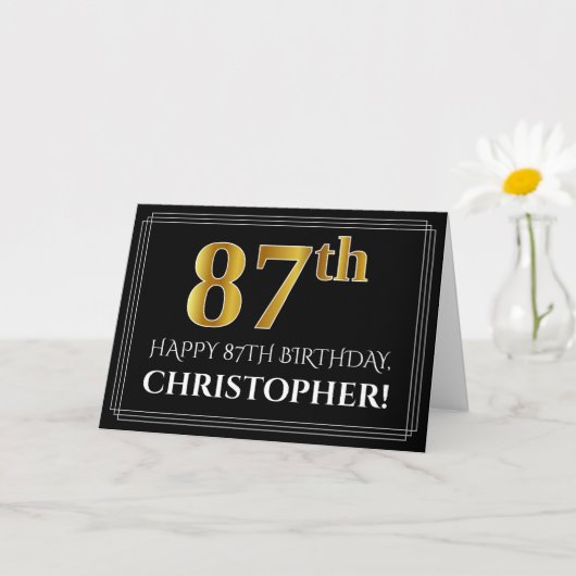 Carte Elégant Faux Gold Look "87ème" Anniversaire + Nom (Petite plante)