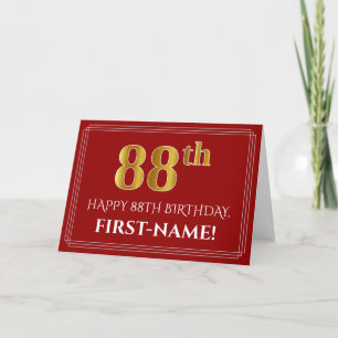 Carte Elégant Faux Gold Look "88ème" Anniversaire, Nom (