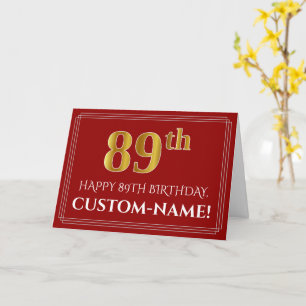 Carte Elégant Faux Gold Look "89ème" Anniversaire, Nom (