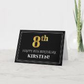 Carte Elégant Faux Gold Look "8ème" Anniversaire + Nom (Devant)