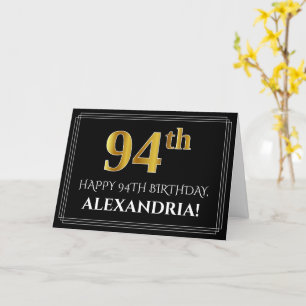 Carte Elégant Faux Gold Look "94ème" Anniversaire + Nom