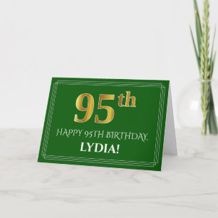 Carte Elégant Faux Gold Look 95e anniversaire, nom (vert