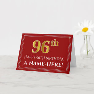 Carte Elégant Faux Gold Look "96ème" Anniversaire, Nom (
