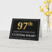 Carte Elégant Faux Gold Look "97th" Anniversaire + Nom (Fleur jaune)