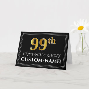 Carte Elégant Faux Gold Look "99ème" Anniversaire + Nom