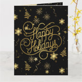 Carte Élégant Festif Noir et Or Joyeux Noël (Fleur jaune)