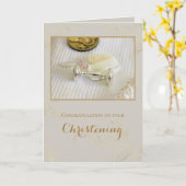 Carte Élégant Feuille d'or Baptême / Christening Photo (Fleur jaune)