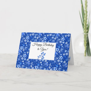 Carte Élégant feuilles tropicales bleu cobalt Joyeux Ann