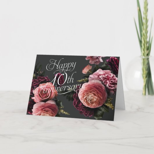 Carte Elegant Floral-10th Wedding Anniversary (Devant)