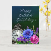 Carte Elegant Floral Clock Belated Birthday Card (Fleur jaune)