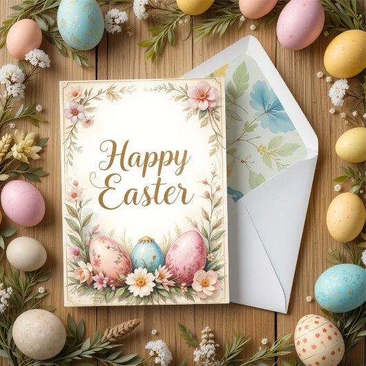 Carte Elégant Floral Happy Easter Greeting