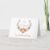 Carte Elégant Floral moderne Aïd Moubarak Nom rose blanc (Devant)