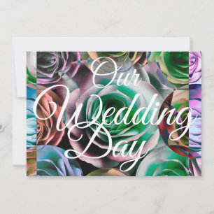 Carte Élégant Floral Notre Mariage Typographie Blanche