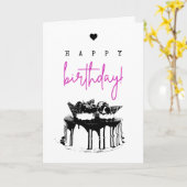 Carte Élégant gâteau d'anniversaire noir et blanc simple (Fleur jaune)