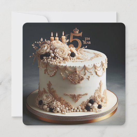 CARTE ÉLÉGANT GÂTEAU DU 5E ANNIVERSAIRE MARIAGE (Devant)