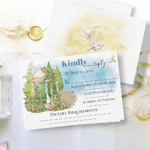 Carte Elégant gazebo fleurs arbres colombes Mariage RSVP