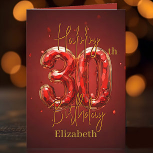 Carte Élégant Gemmes Sparkling Rouge et Or 30e anniversa
