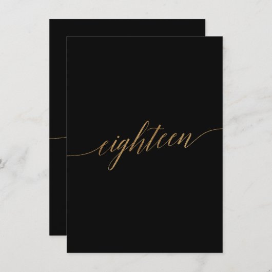 Carte Elégant Gold & Black Table Numéro Dix-huit (Devant / Derrière)