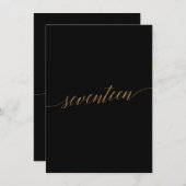 Carte Elégant Gold & Black Table Numéro Dix-sept (Devant / Derrière)