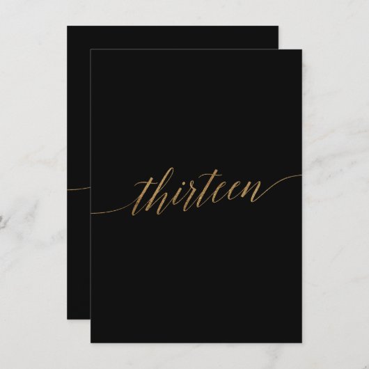 Carte Elégant Gold & Black Table Numéro Treize (Devant / Derrière)