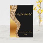 Carte Élégant Gold Black Wave Graduation (Fleur jaune)