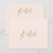 Carte Élégant Gold Blush Pink Business Certificat cadeau (Devant / Derrière)
