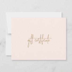 Carte Élégant Gold Blush Pink Business Certificat cadeau