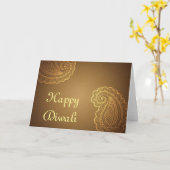 Carte Elégant Gold Brown Paisley Happy Diwali (Fleur jaune)