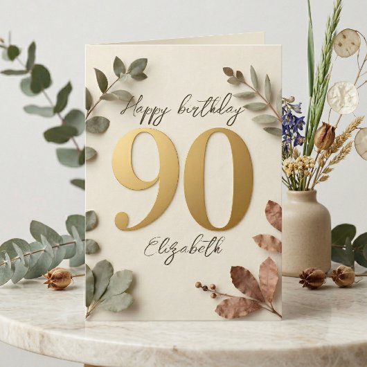 Carte Elegant Gold Eucalyptus Botanical 90th Birthday