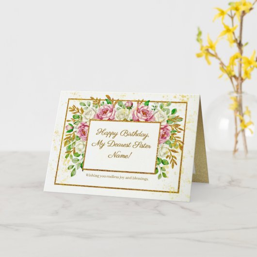 Carte Elegant Gold Floral Glitter Personalized Birthday (Fleur jaune)